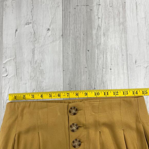 Shinestar Mustard Yellow Flowy Button Accent Cropped Wide Leg Lightweight Pants - Picture 6 of 9